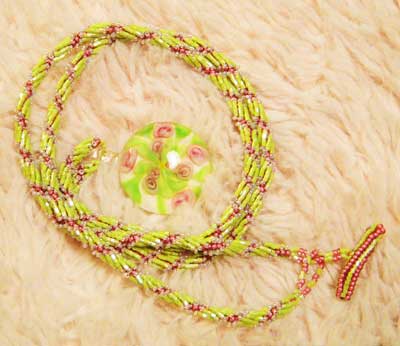 Green-Pink Spiral Weave Necklace